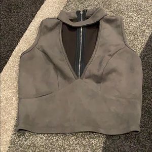 Green suede crop top